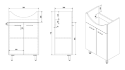 AQUALINE - ZOJA umyvadlová skříňka 50,5x74x30cm, dub platin (51057)