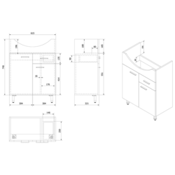 AQUALINE - ZOJA umyvadlová skříňka 61,5x74x32cm, 2x dvířka, 1x zásuvka, dub platin (51165)