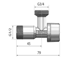 ARCO pračkový ventil L-85 1/2'x3/4', anticalc, chrom (728MN)