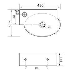 SAPHO RIBERA keramické umývátko 43x28,5x15 cm, nástěnné, otvor pro baterii vlevo (AR498)