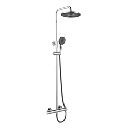 MEREO Termostatická nástěnná sprchová baterie s hadicí, ruční a talířovou kulatou sprchou, černý (CB60104TSF)