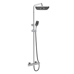 MEREO Termostatická nástěnná sprchová baterie s hadicí, ruční a talířovou hranatou sprchou 300x190mm (CB60104TSG)