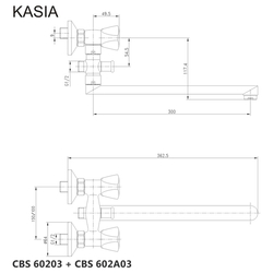 MEREO Nástěnná baterie do byt. jádra, Kasia, 150 mm, s ramínkem 300 mm, bez příslušenství, chrom (CBS60203)