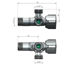 ARCO kombinovaný rohový ventil A-80 se dvěma vývody 1/2'x3/8'x3/8', anticalc (CQ4102)