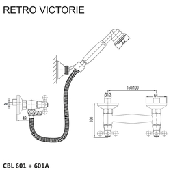 MEREO Sprchová nástěnná baterie, Retro Viktorie, 150 mm, s příslušenstvím, chrom (CBL601-sk2)