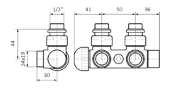 TERMA termostatický ventil rohový, středový, chrom, levý