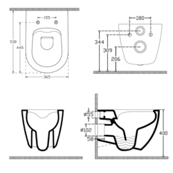INFINITY závěsná WC mísa, Rimless, 36,5x53cm, antracit