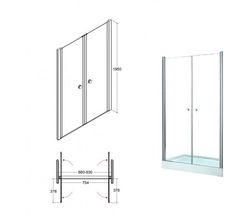 Bezrámové sprchové dveře SINCO DUE, Výška - 195 cm, Barva rámu zástěny - Hliník chrom, Provedení - Univerzální, Výplň - Čiré bezpečnostní sklo - 6 mm, Šíře - 90 cm