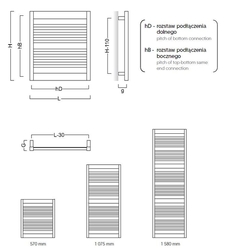 Koupelnový radiátor FRAME, Připojení radiátoru - Spodní připojení, Radiátory - Barevné provedení - Bílá, Rozměr radiátoru - 500 × 1580 mm, výkon 765 W