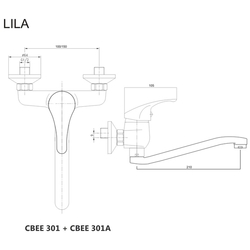 MEREO Dřezová nástěnná baterie, Lila, 100 mm, s ramínkem plochým vyhnutým 210 mm, chrom (CBEE301A)