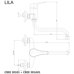 MEREO Dřezová nástěnná baterie, Lila, 100 mm, s ramínkem trubkovým ø 18 mm - 200 mm, chrom (CBEE301A01)