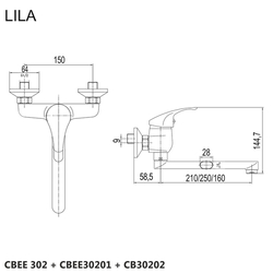 MEREO Dřezová nástěnná baterie, Lila, 150 mm, s ramínkem plochým rovným 210 mm, chrom (CBEE302)