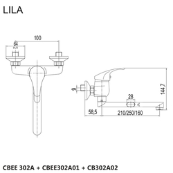 MEREO Dřezová nástěnná baterie, Lila, 100 mm, s ramínkem plochým rovným 160 mm, chrom (CBEE302A02)