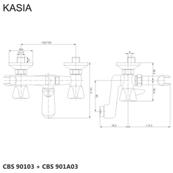 MEREO Vanová nástěnná baterie, Kasia, 150 mm, bez příslušenství, chrom (CBS90103)