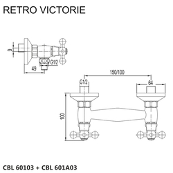MEREO Sprchová nástěnná baterie, Retro Viktorie, 150 mm, bez příslušenství, chrom (CBL60103)