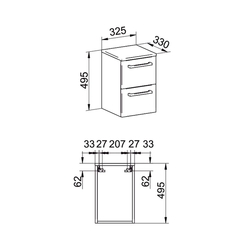 MEREO Bino koupelnová skříňka závěsná, spodní, bílá/dub, 2 zásuvky (CN674)