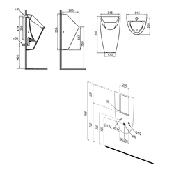 BRUCKNER - SCHWARN urinál s automatickým splachovačem 6V DC, zadní přívod, zadní odpad (201.722.4)