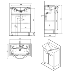 AQUALINE KERAMIA FRESH umyvadlová skříňka 60,6x74x34 cm, bílá (50063A)