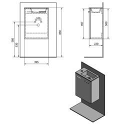AQUALINE ZOJA skříňka s keramickým umyvadlem 40x22 cm, dub platin (51049DP-01)
