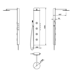 POLYSAN SPIRIT ROUND termostatický sprchový panel nástěnný, 250x1550mm, černá (71251)