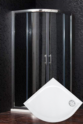 ARTTEC Sprchový kout čtvrtkruhový BRILIANT 80 x 80 x 198 cm čiré sklo s vaničkou z litého mramoru LINEA a panelem (PAN04682)