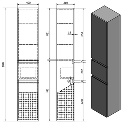 AQUALINE - ALTAIR vysoká skříňka s košem 40x184x31cm, bílá (AI185L)