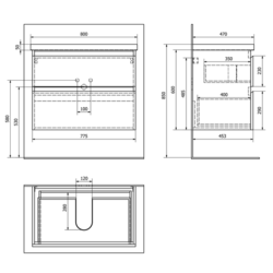 AQUALINE ALTAIR umyvadlová skříňka 77,5x60x45cm, černá mat (AI680)