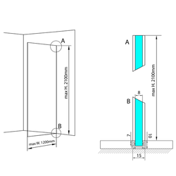 ARCHITEX LINE sada pro uchycení skla, podlaha-stěna, max. š. 1200 mm, leštěný hliník