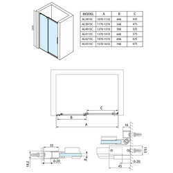 ALTIS LINE posuvné dveře 1170-1210mm, výška 2000mm, sklo 8mm