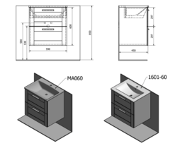 SAPHO AMIA umyvadlová skříňka 59x60x45cm, dub Collingwood (AM061) (AM060-1919)