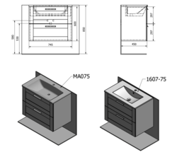 AMIA umyvadlová skříňka 74,5x60x45cm, dub Collingwood (AM076)