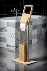 AQUALINE BAMBUS stojan s držákem na toaletní papír a WC štětkou, hranatý, bambus (BI026)