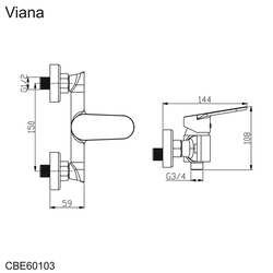 MEREO Sprchová nástěnná baterie, Viana, bez příslušenství, 150 mm, chrom (CBE60103)