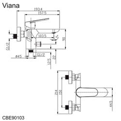 MEREO Vanová nástěnná baterie, Viana, bez příslušenství, 150 mm, chrom (CBE90103)
