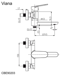 MEREO Vanová nástěnná baterie se sklopným ramínkem, Viana, bez příslušenství, 150 mm, chrom (CBE90203)