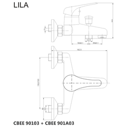 MEREO Vanová nástěnná baterie, Lila, 150 mm, bez příslušenství, chrom (CBEE90103)