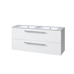 MEREO Bino koupelnová skříňka s keramickým dvoumyvadlem 120 cm,  bílá/bílá, 2 zásuvky (CN663)