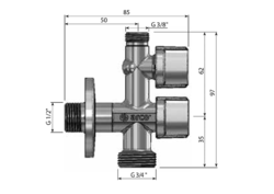 ARCO kombinovaný pračkový ventil s odbočkou 1/2'x3/4'x3/8', anticalc, chrom
