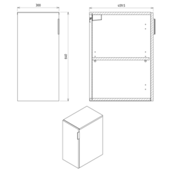 SAPHO CIRASA skříňka spodní dvířková 30x64x46cm, pravá/levá, bílá lesk (CR301-3030)