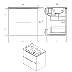 SAPHO CIRASA umyvadlová skříňka 58x54x39cm, bílá lesk (CR592-3030)