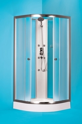 Čtvrtkruhový sprchový box GRANADA, Barva rámu zástěny - Hliník chrom, Provedení - Univerzální, Výplň - Matné bezpečnostní sklo - 5 mm, Šíře - 90 cm, Hloubka - 90 cm, Vanička - Vanička z litého mramoru