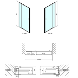 POLYSAN EASY LINE sprchové dveře otočné 760-900mm, sklo BRICK (EL1638)