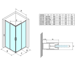 SIGMA SIMPLY čtvercový sprchový kout 800x800 mm, rohový vstup, Brick sklo