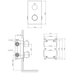 SAPHO - KIMURA podomítkový sprchový set s termostatickou baterií, box, 3 výstupy, chrom (KU383-21)
