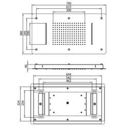 Stropní sprcha do podhledu se dvěma kaskádami, 700x380mm, leštěný nerez