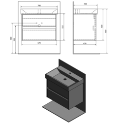 NIRONA umyvadlová skříňka 67x51,5x43 cm, bílá (NR070)