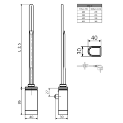SAPHO ONE D topná tyč s termostatem, 200 W, levá, chrom (ONE-DL-C-200)