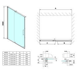 POLYSAN ROLLS LINE sprchové dveře 1600mm, výška 2000mm, čiré sklo (RL1615)