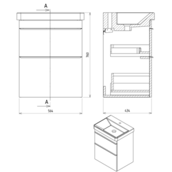 SAPHO SITIA umyvadlová skříňka 56,4x70x43,4cm, 2xzásuvka, dub alabama (SI060-2222)