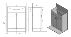 AQUALINE SIMPLEX ECO 65 umyvadlová skříňka včetně umyvadla 63x83,5x30,7cm (SIME650)